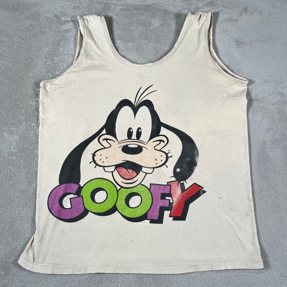 Vintage Disney Goofy Tank Top Mens Medium White Character Fashions Made in USA